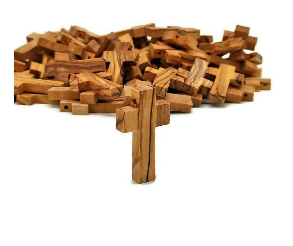 100 Pcs Olive Wood Cross Hand Made Jerusalem Pendants Holy Land Crosses Gift