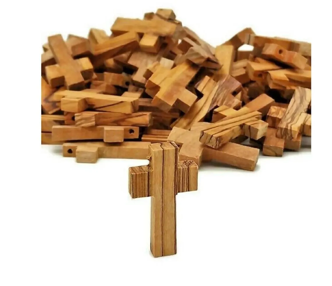 100 Pcs Olive Wood Cross Hand Made Jerusalem Pendants Holy Land Crosses Gift