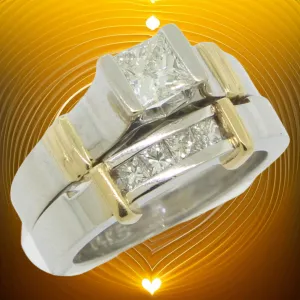 14K White and Yellow Gold Diamond Wedding Set (Engagement   Band) (Brand New)