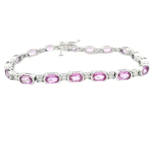 14k White Gold Diamond and Pink Sapphire Bracelet