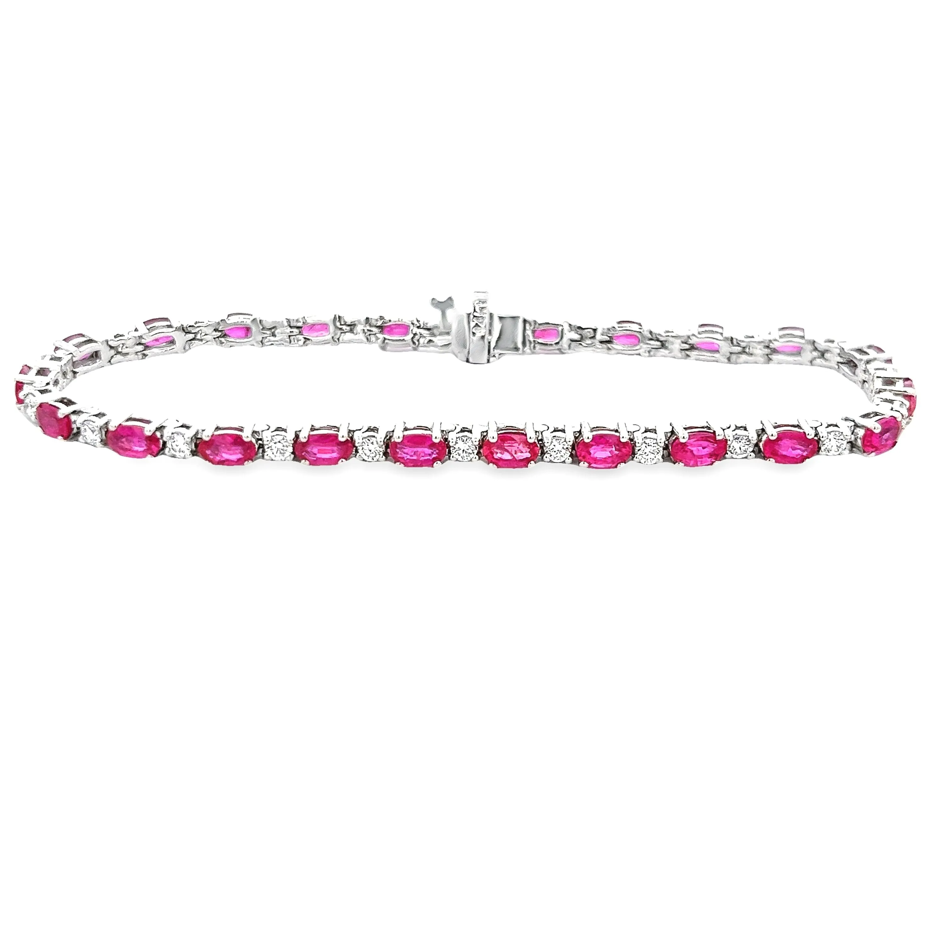 14k White Gold Diamond and Ruby Bracelet