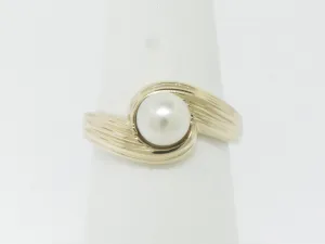 14K Yellow Gold 6mm Akoya Saltwater Pearl Ring Size 6 (Estate Jewelry)