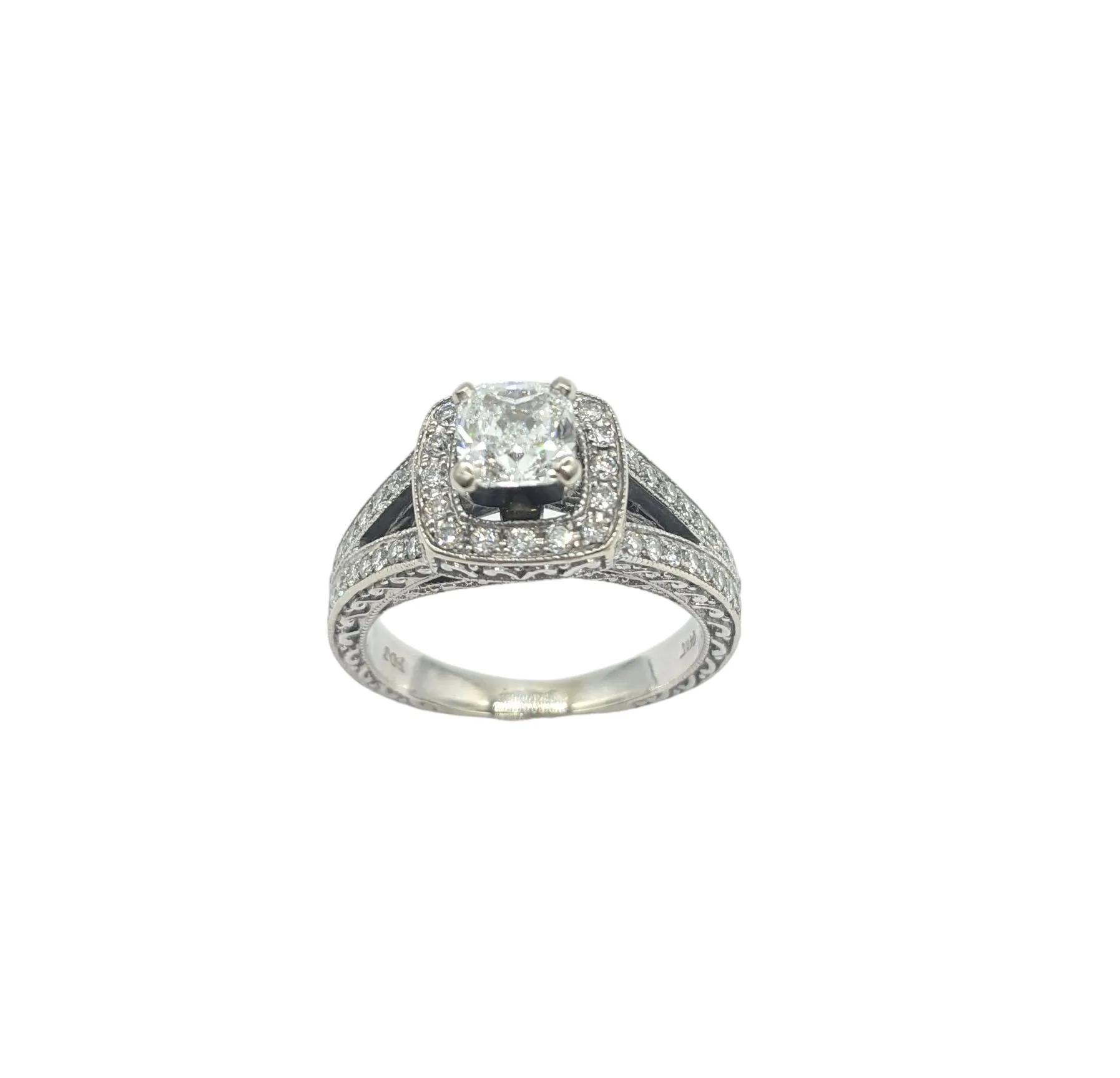 1.76 Carat Total Weight Cushion Cut Center Diamond Ring