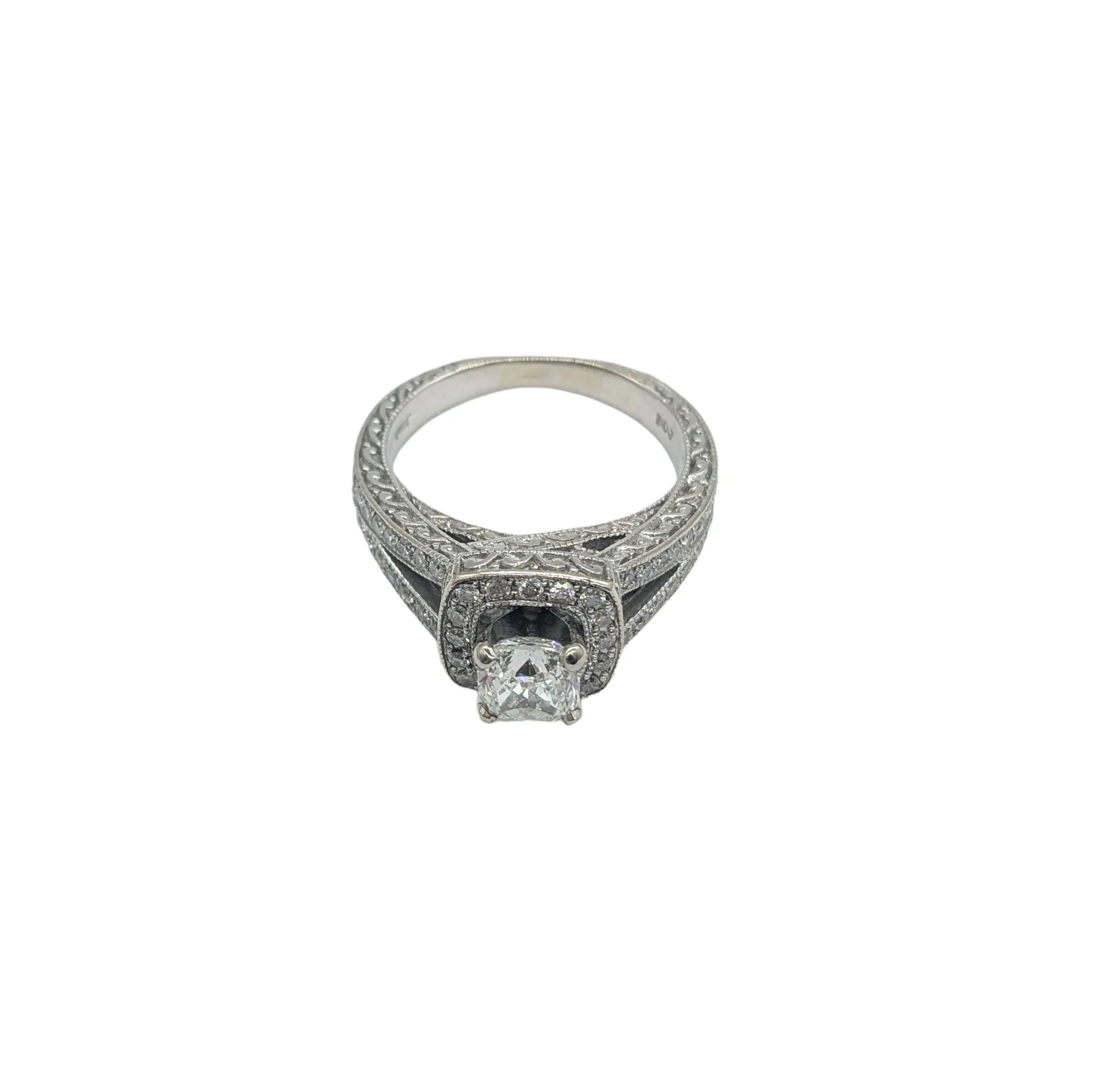 1.76 Carat Total Weight Cushion Cut Center Diamond Ring