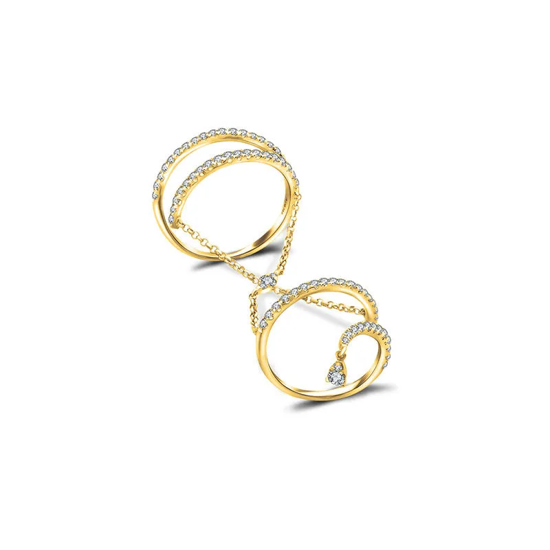 18k Gold Twisted Curve Connection Diamond Ring