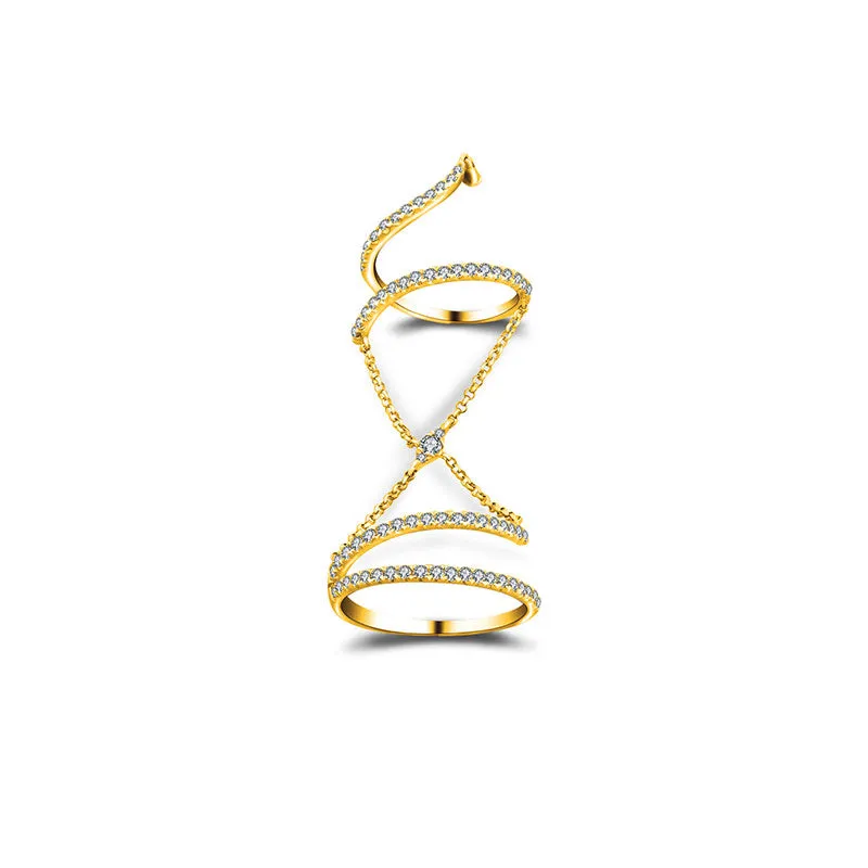 18k Gold Twisted Curve Connection Diamond Ring