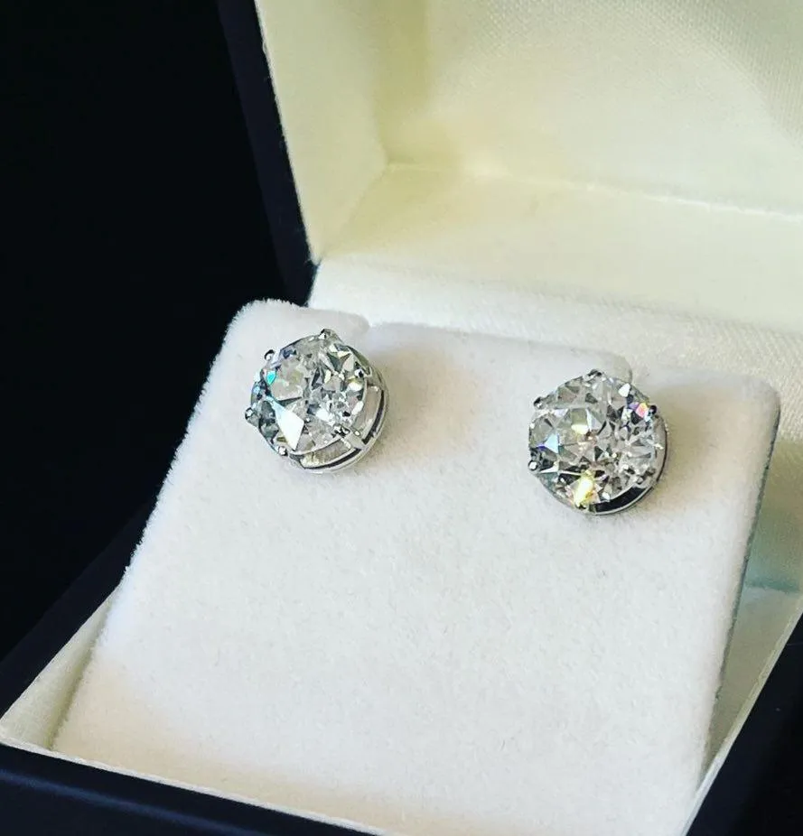 1920s 4.20ct Old European Cut Diamond Stud Earrings