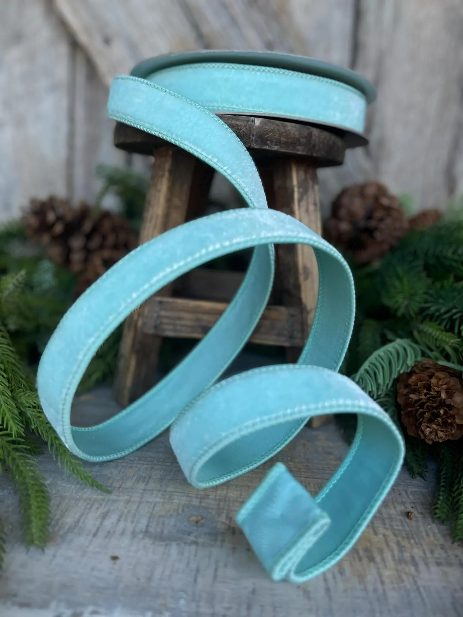 1" Tiffany Blue Velvet, Blue Velvet Ribbon