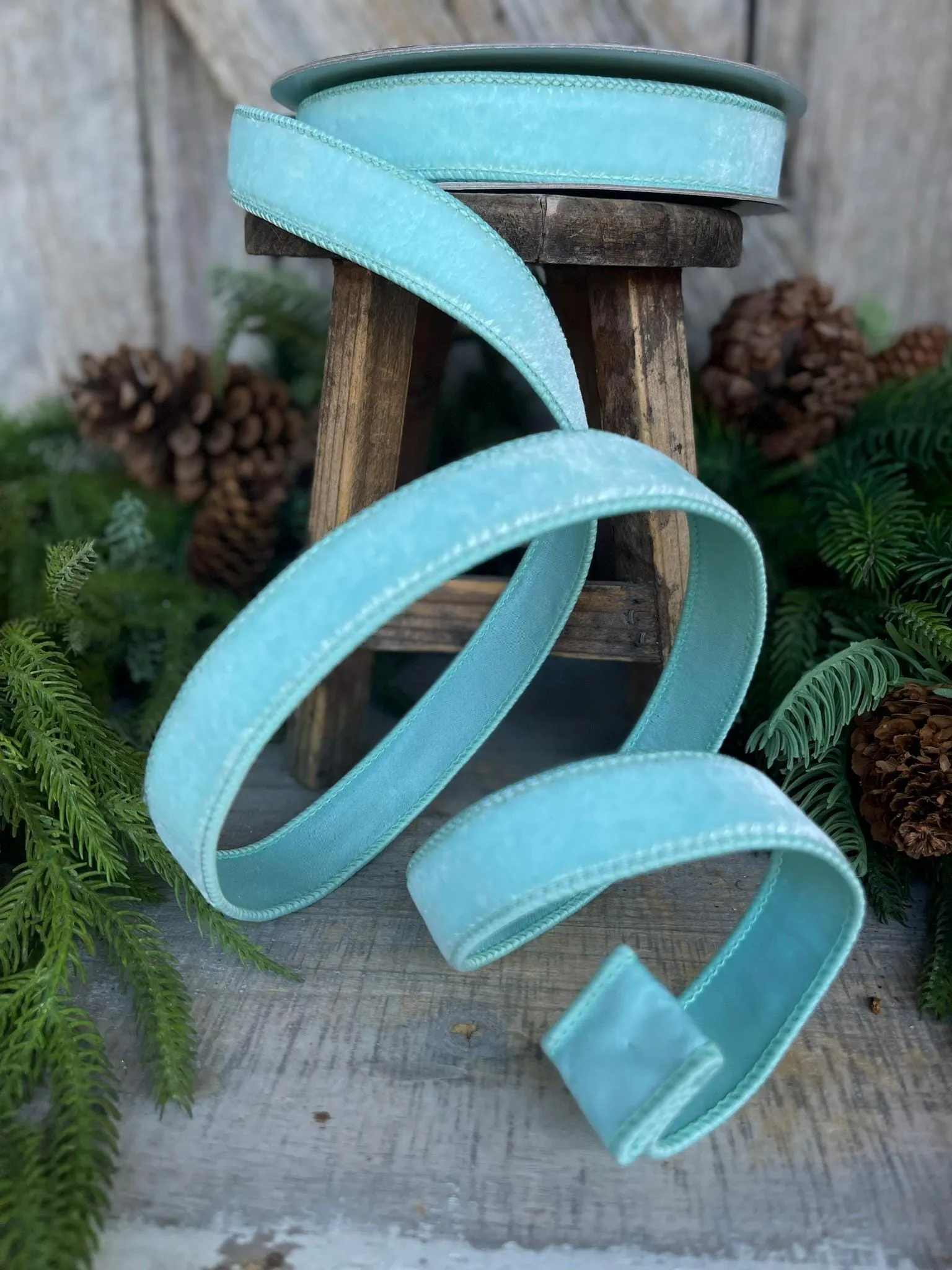 1" Tiffany Blue Velvet, Blue Velvet Ribbon