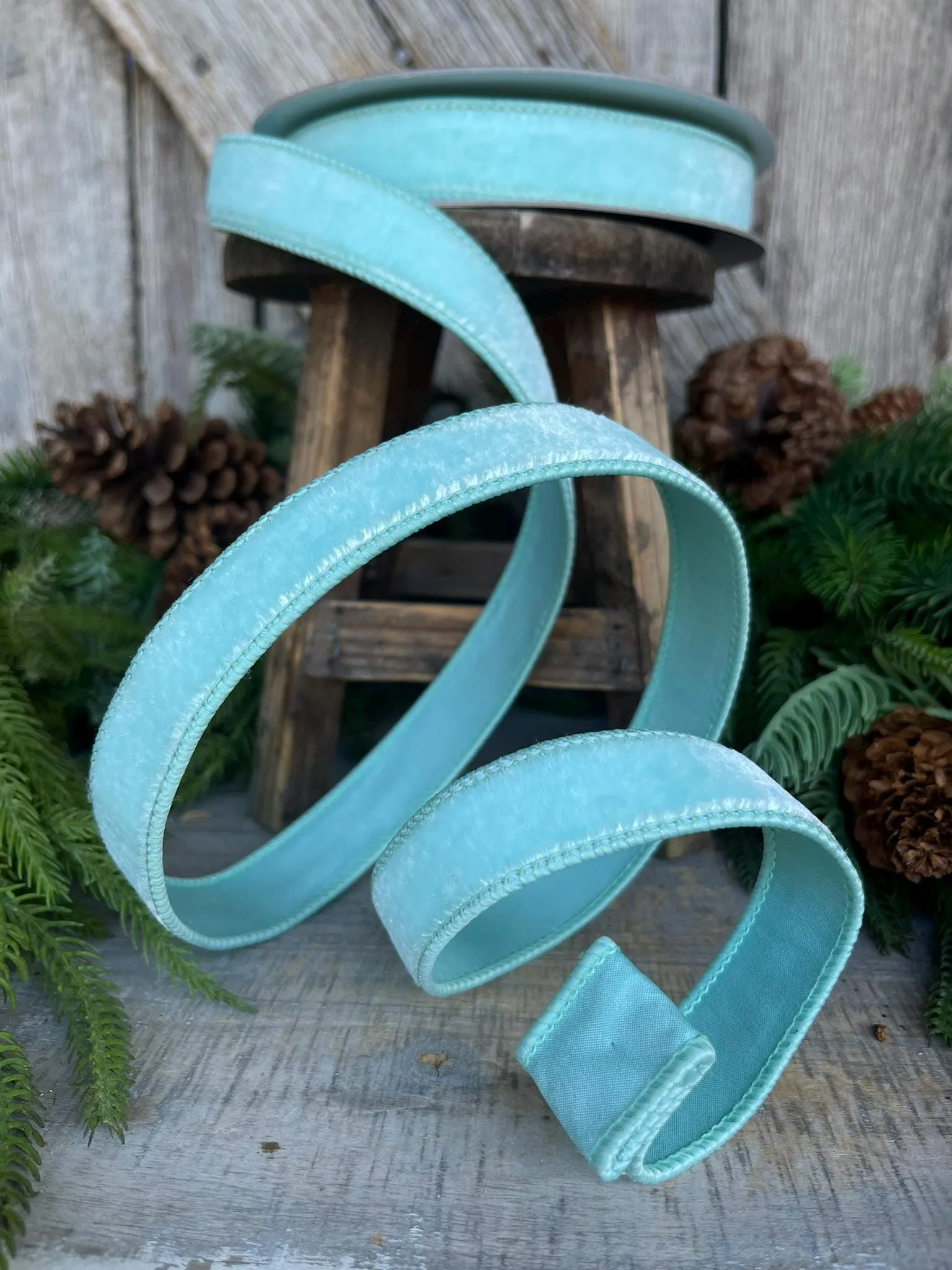 1" Tiffany Blue Velvet, Blue Velvet Ribbon