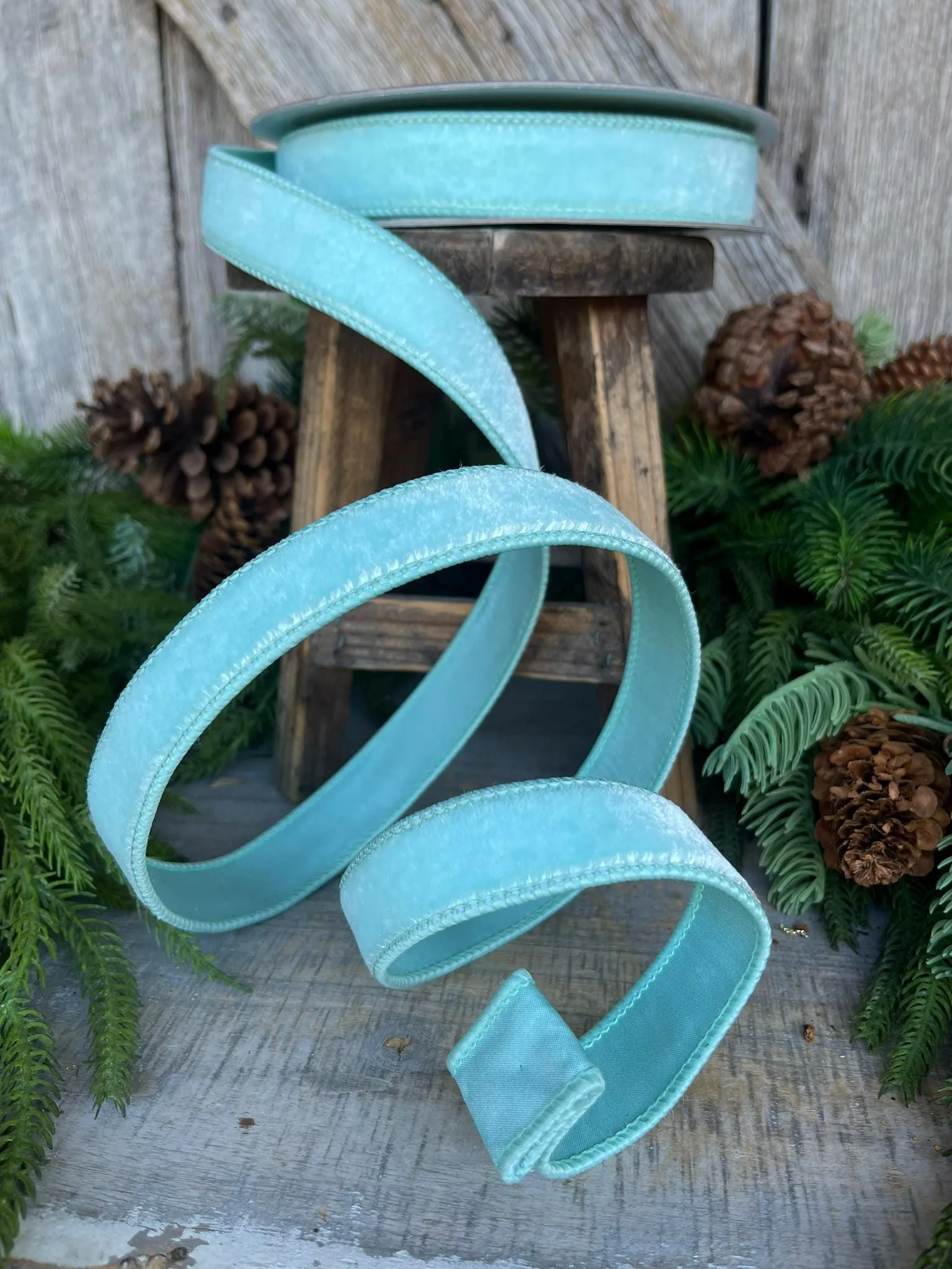 1" Tiffany Blue Velvet, Blue Velvet Ribbon