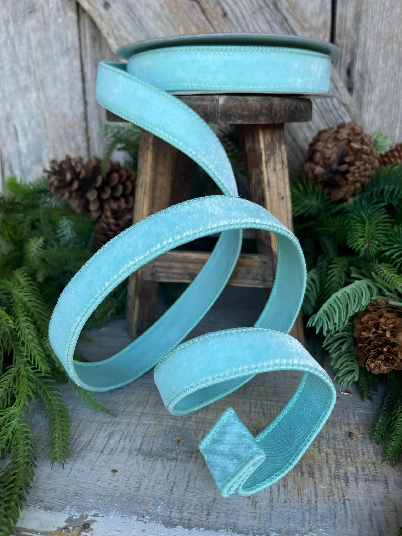 1" Tiffany Blue Velvet, Blue Velvet Ribbon