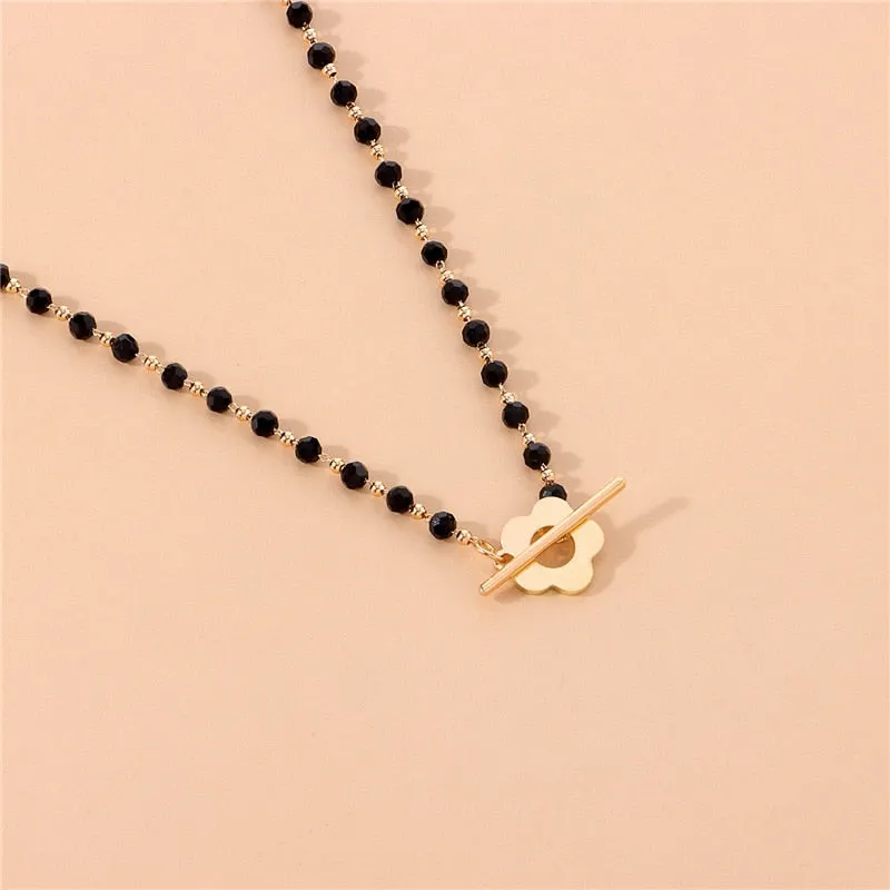 2022 New Fashion Luxury Black Crystal Glass Bead Chain Choker Necklace For Women Flower Lariat Lock Collar Necklace Gifts