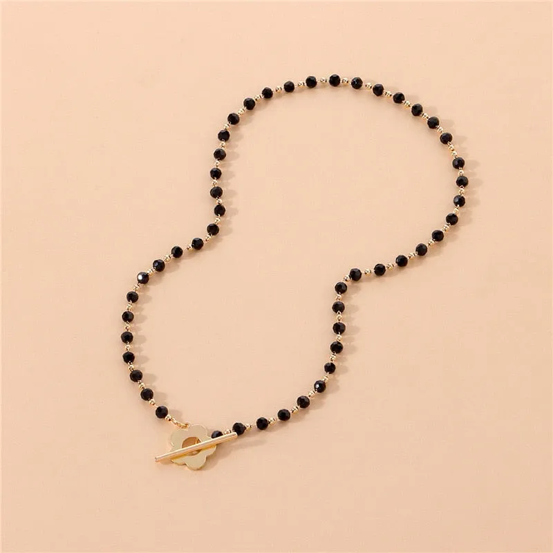 2022 New Fashion Luxury Black Crystal Glass Bead Chain Choker Necklace For Women Flower Lariat Lock Collar Necklace Gifts