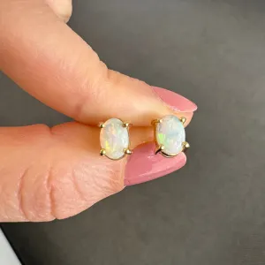 9ct Yellow Gold Oval Solid Opal Stud Earrings