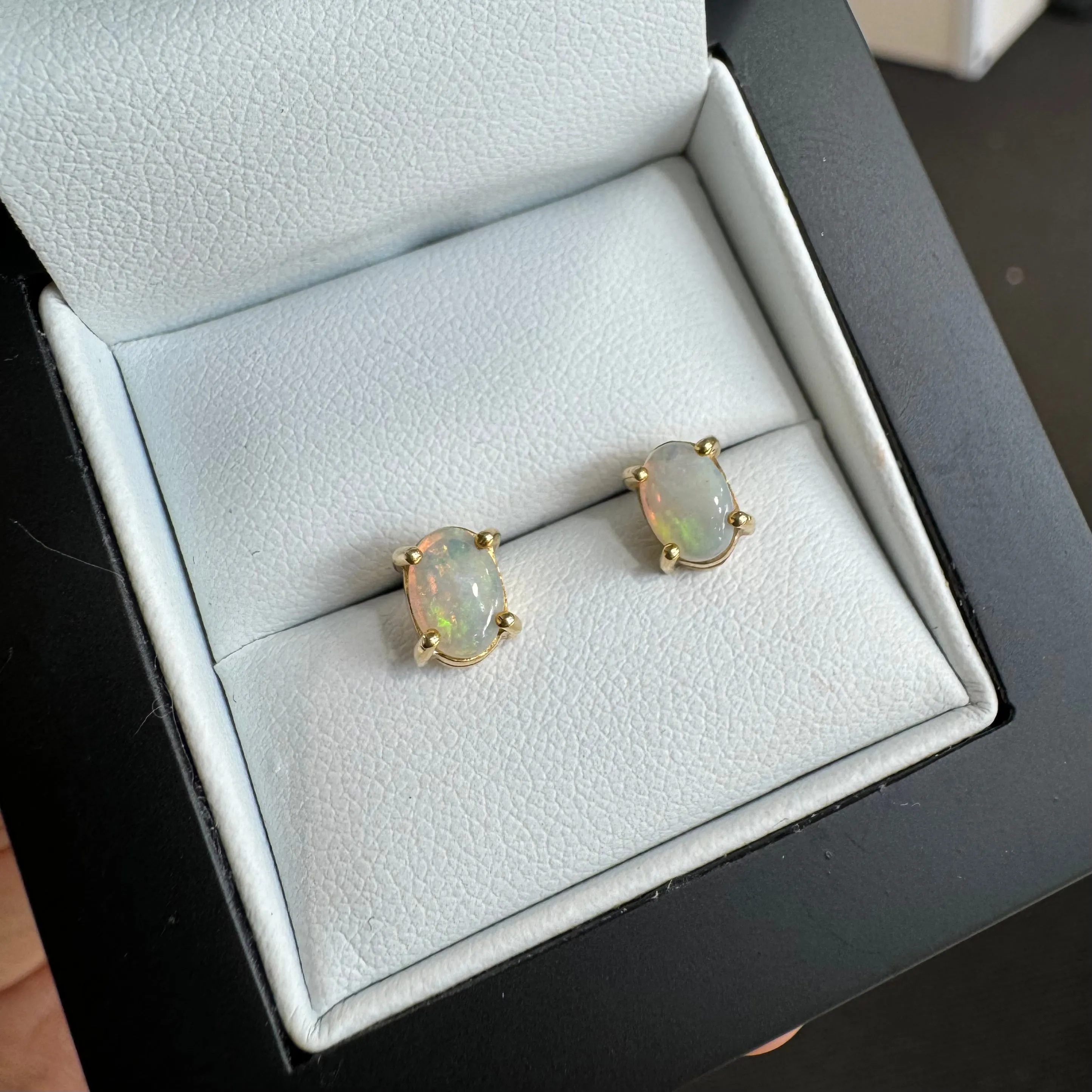 9ct Yellow Gold Oval Solid Opal Stud Earrings