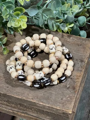 Alyson Wood Bead with Black Bracelet Set