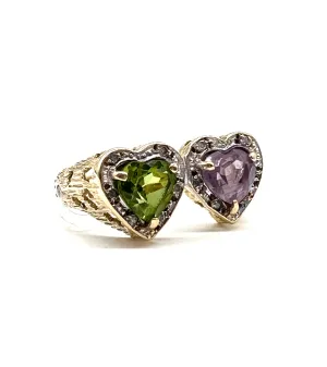 Amethyst and peridot heart ring