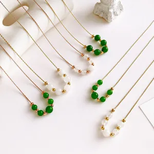 Amy Fashion - 14K Gold White Green Bead Necklaces