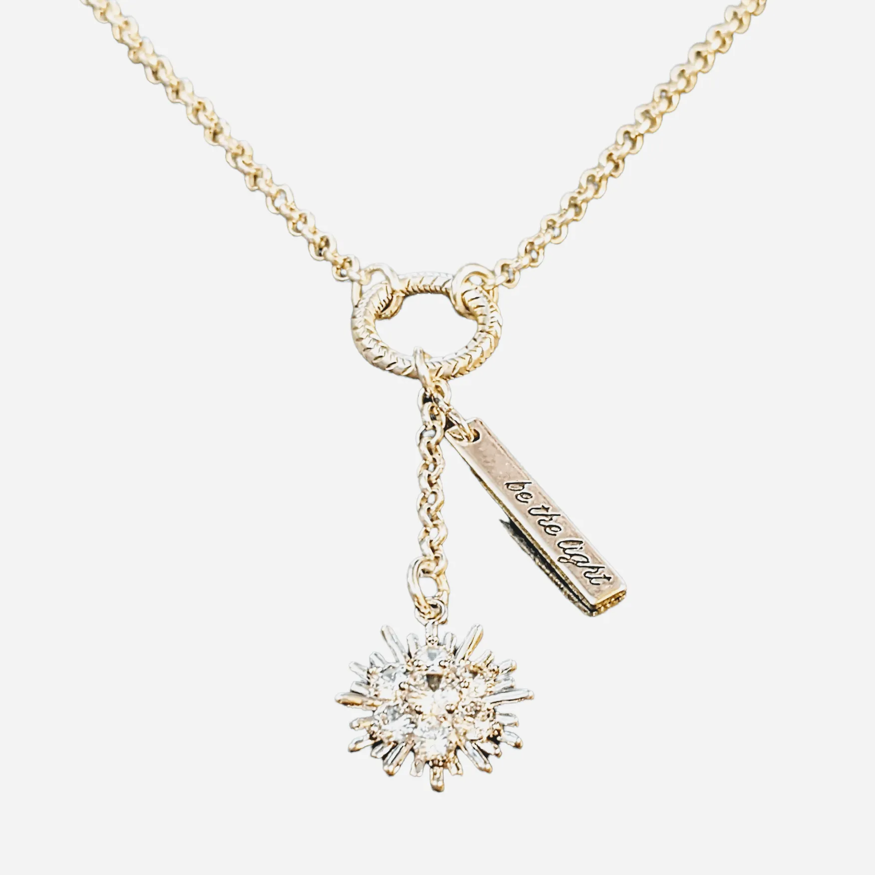 Be the Light CZ Starburst Charm Keeper Necklace - 18-24 inch