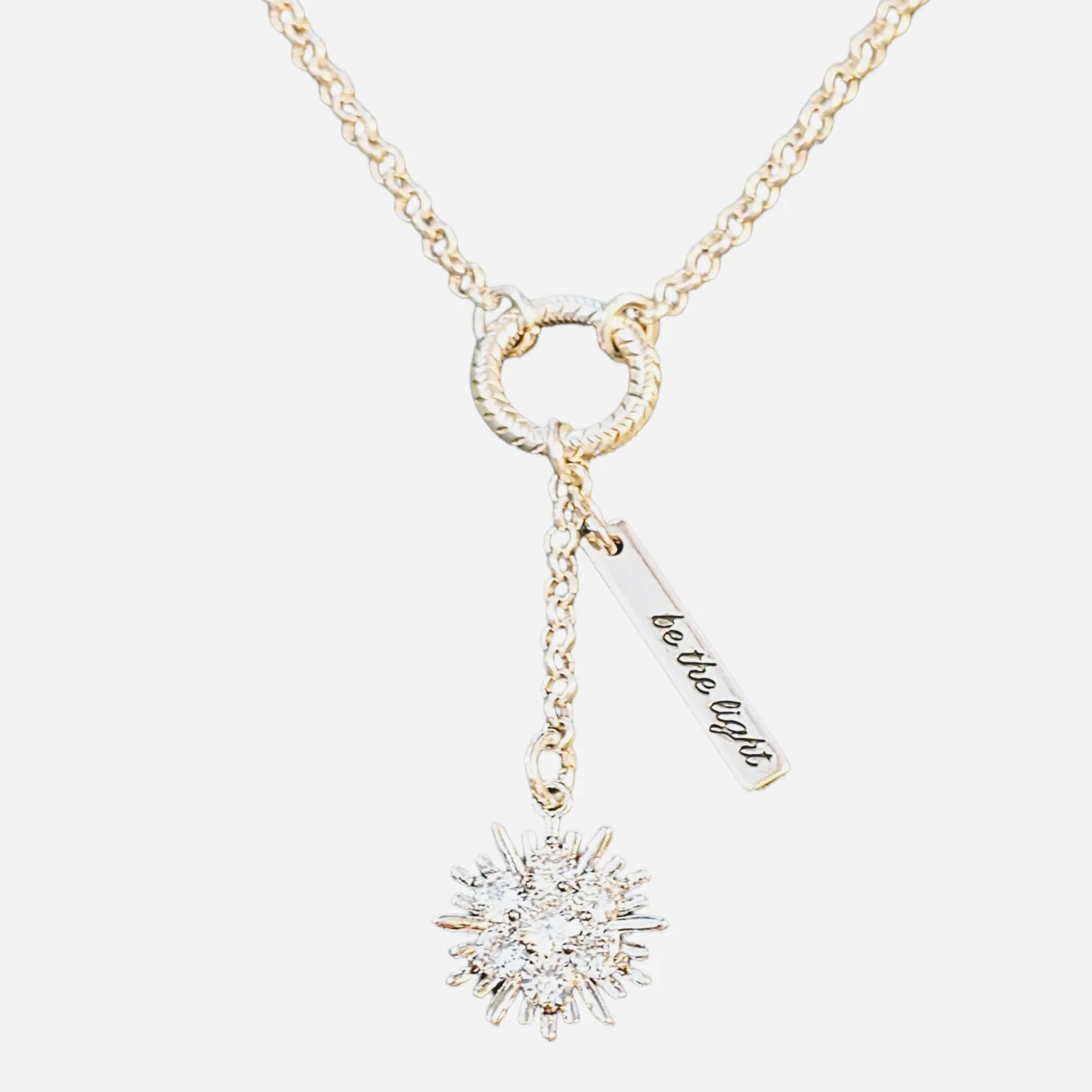 Be the Light CZ Starburst Charm Keeper Necklace - 18-24 inch