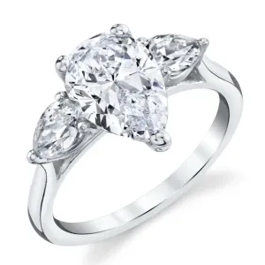 Beauvince Reem Pear Shape 3 Stone Engagement Ring (3.01 ct HVS1 GIA Diamond)