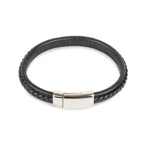 Black Leather Bracelet with SS Brick Clasp