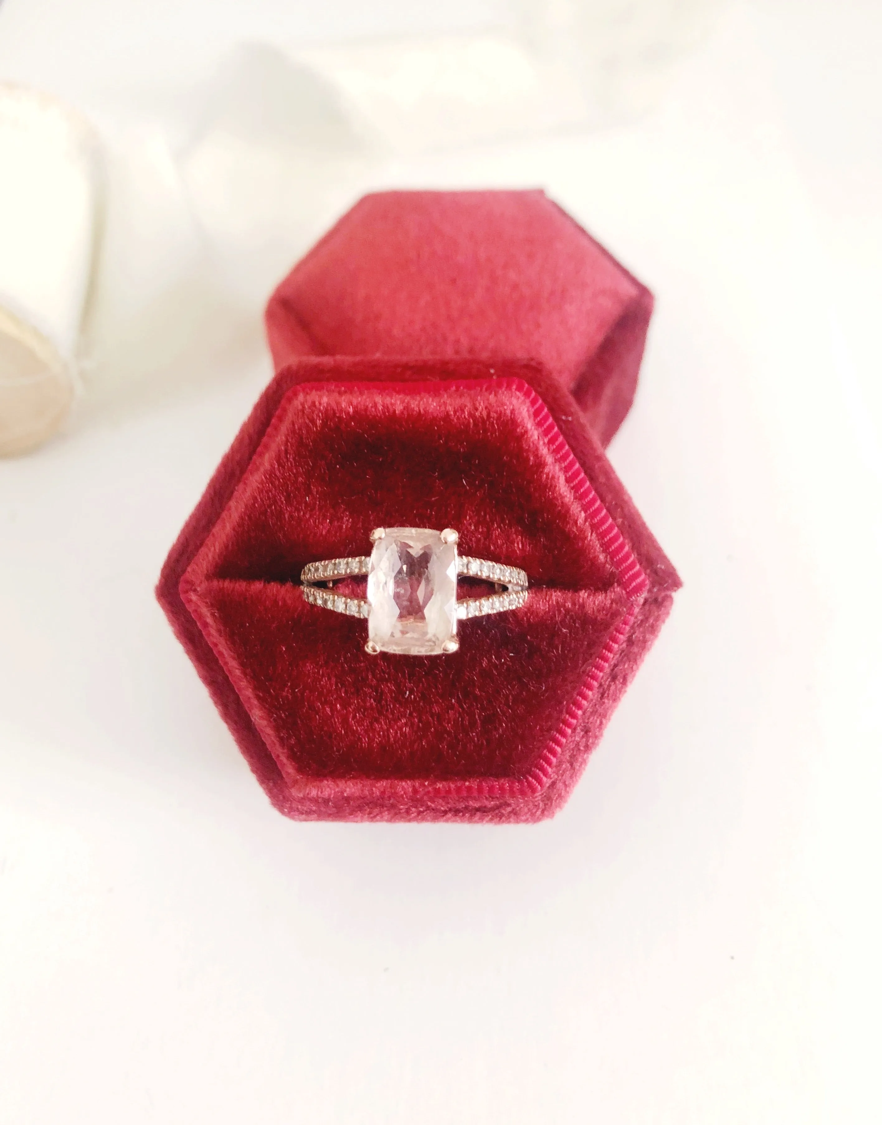 Burgundy Red Velvet Hexagon Ring Box