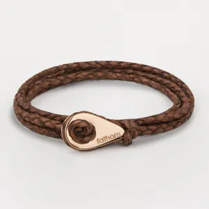 CALLAO Braided Leather Bracelets Thimble Charm Wrap Wristbands for Men Women Brown Four Wraps Rose Gold