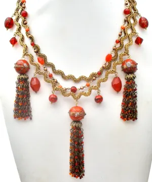 Chico's Lampwork Tassel Bead Necklace