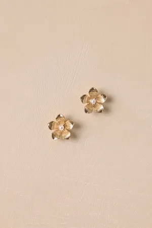 Clear My Mind Gold Textured Floral Earrings