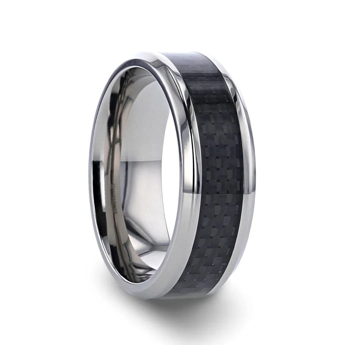 COLOSSEUM | Silver Titanium Ring, Black Carbon Fiber