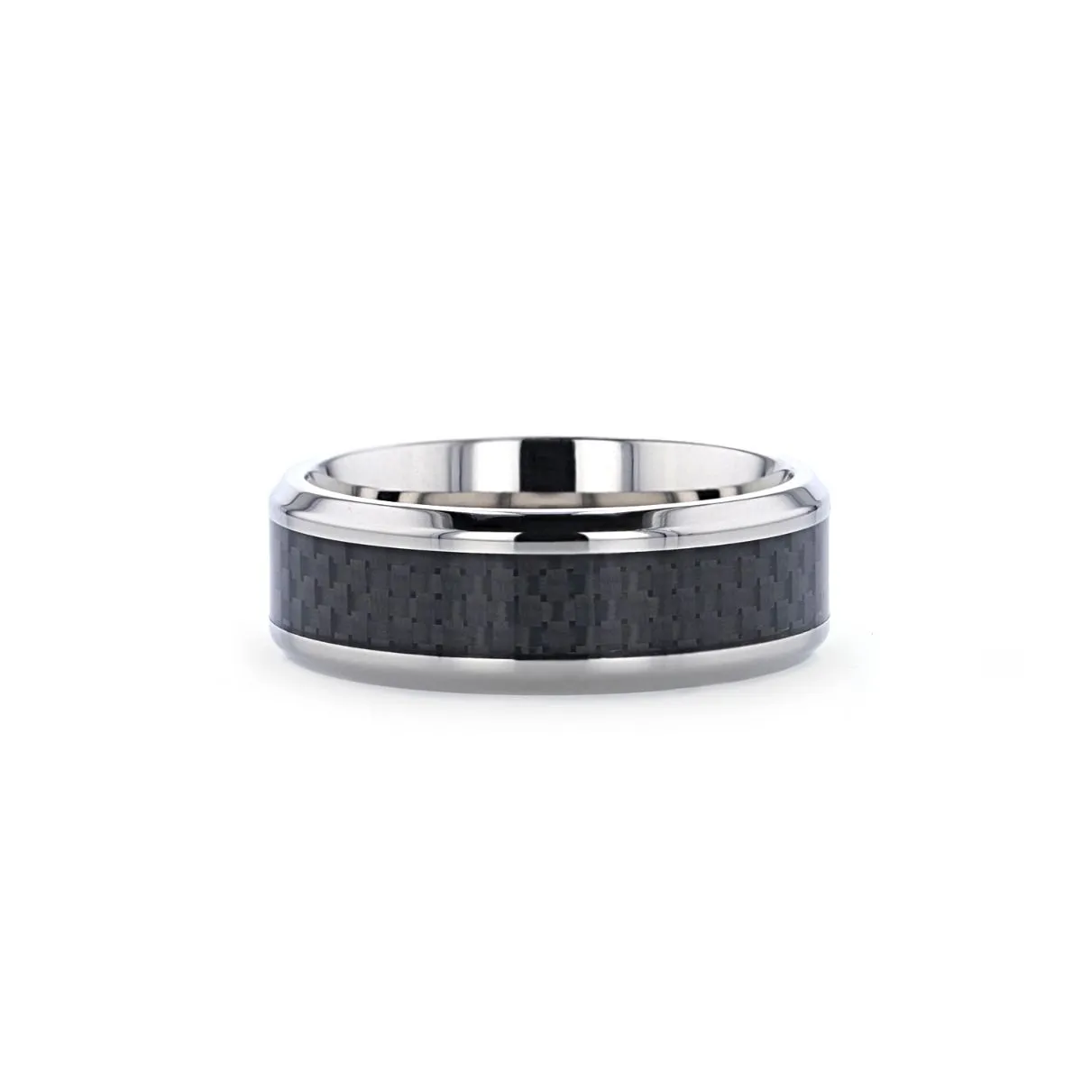 COLOSSEUM | Silver Titanium Ring, Black Carbon Fiber