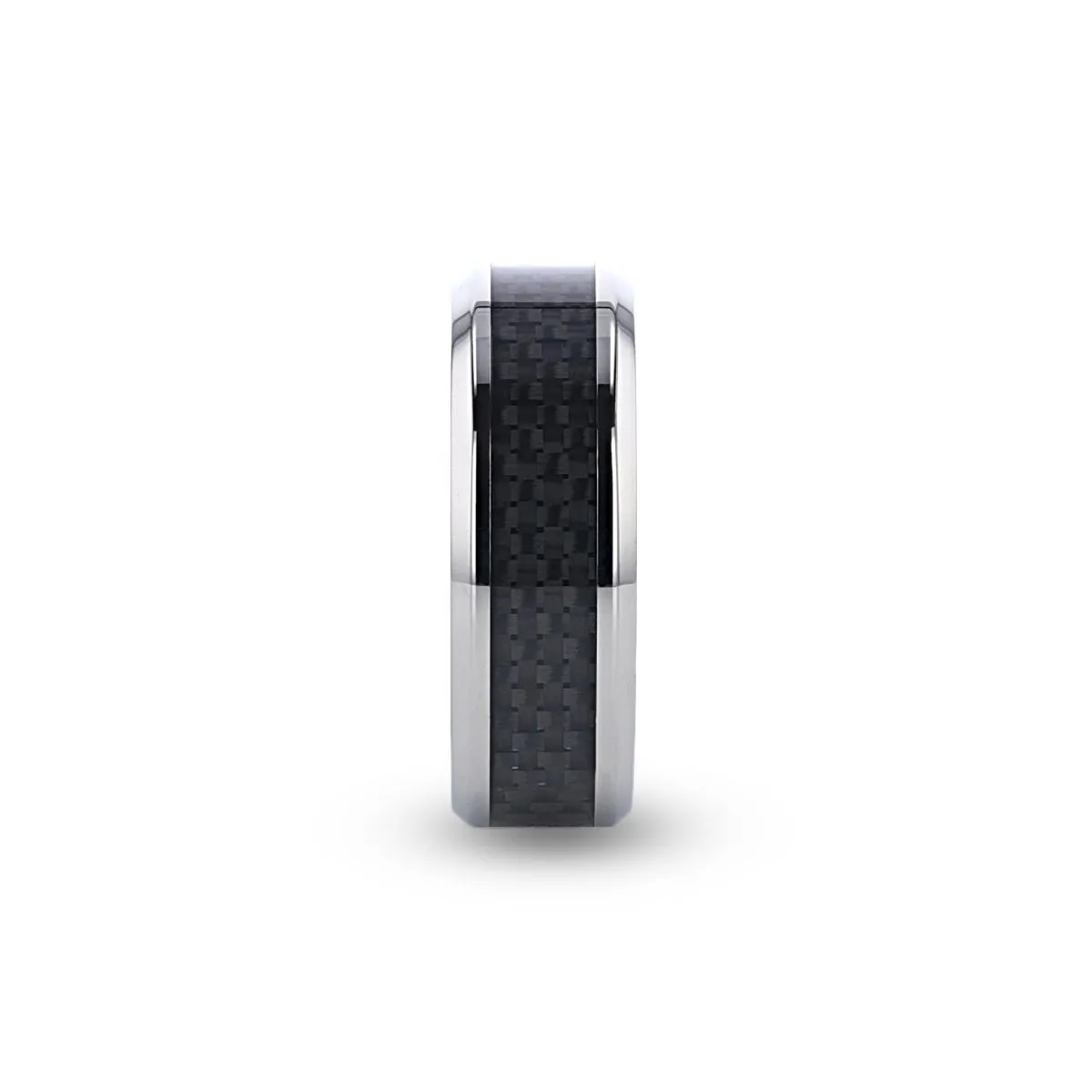 COLOSSEUM | Silver Titanium Ring, Black Carbon Fiber