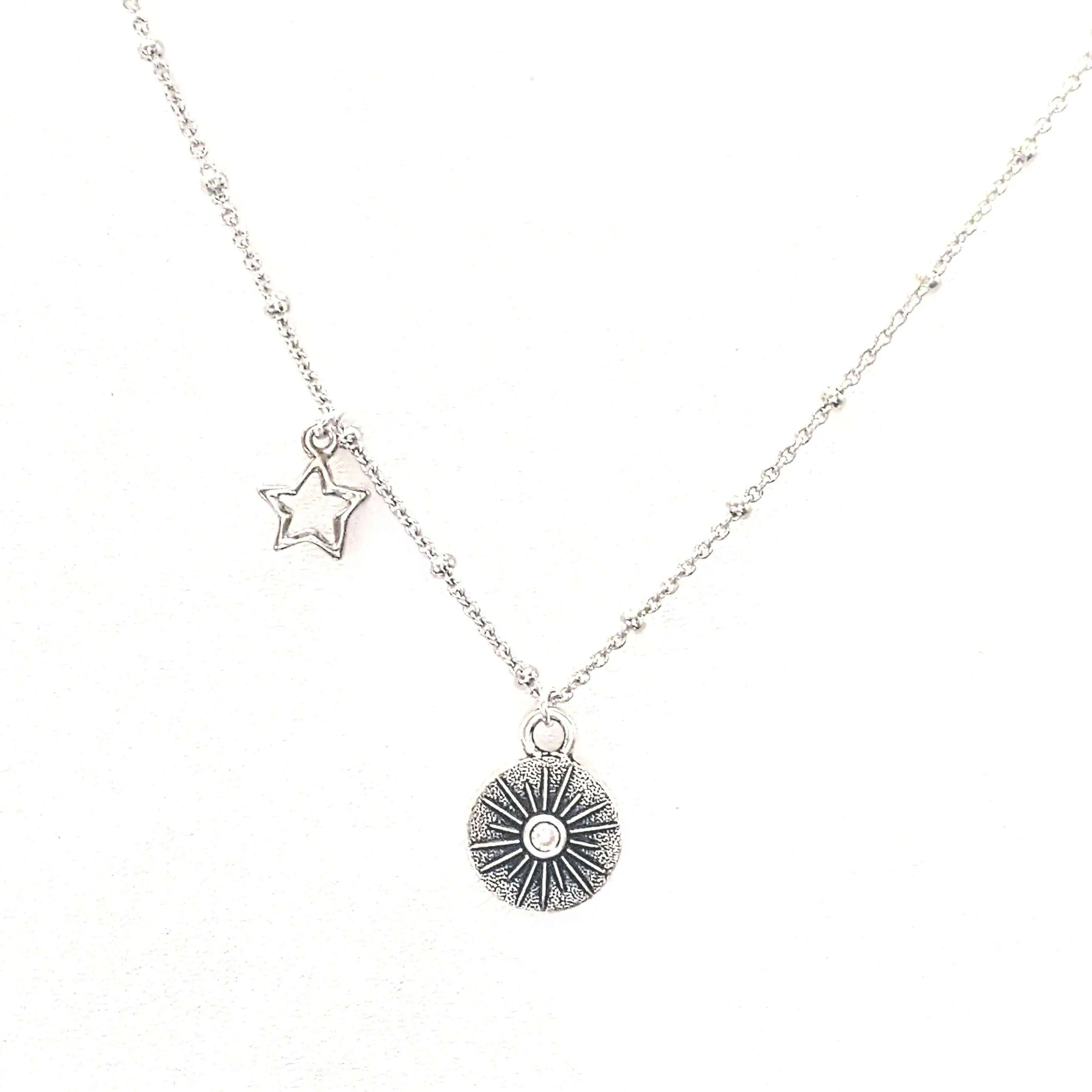 Crescent Moon Face/Cz Star Reversible Necklace