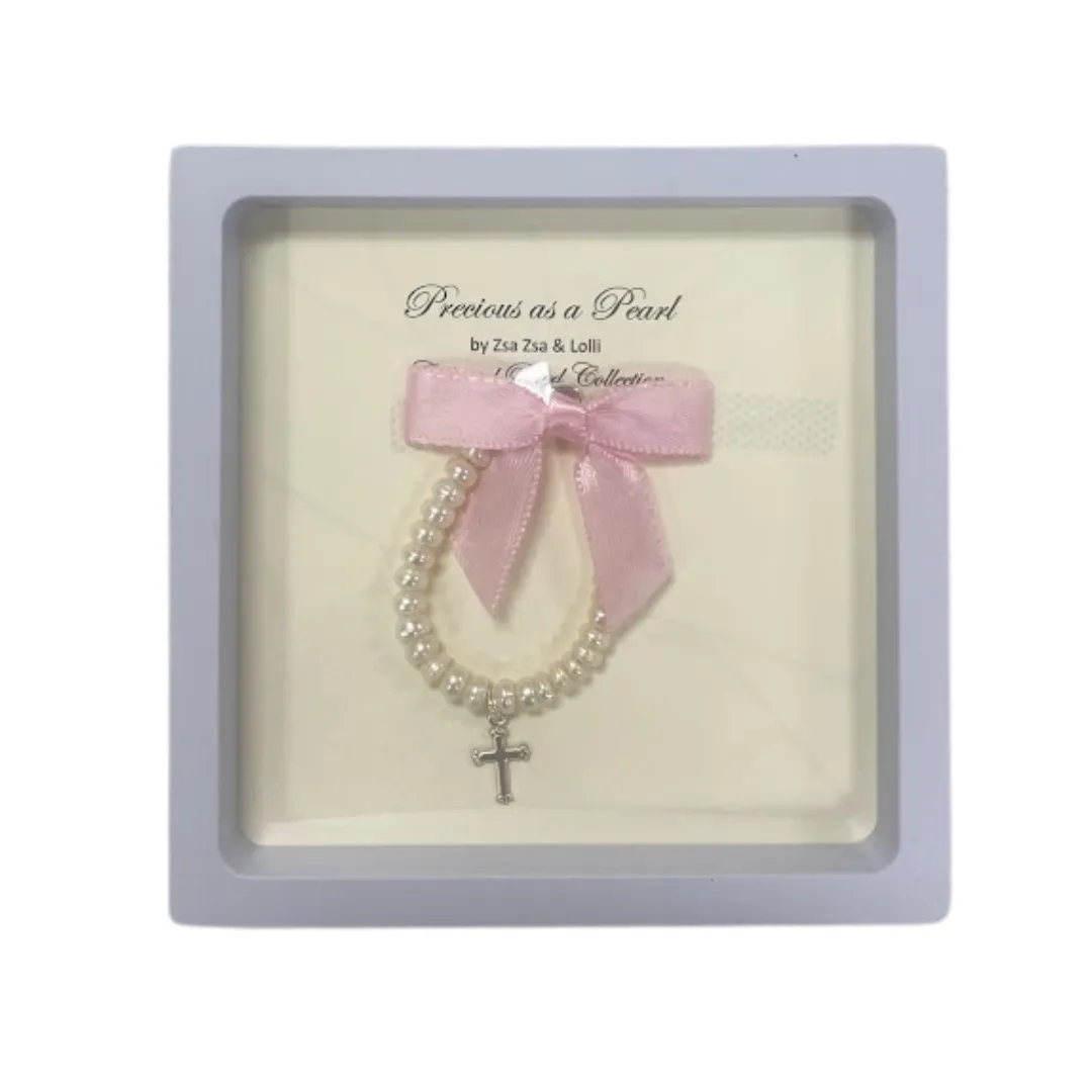 Cultured Button Pearl Bracelet with Thin Cross