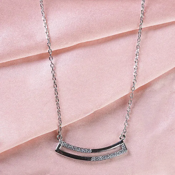 Curve Bar CZ Studded Chain Locket