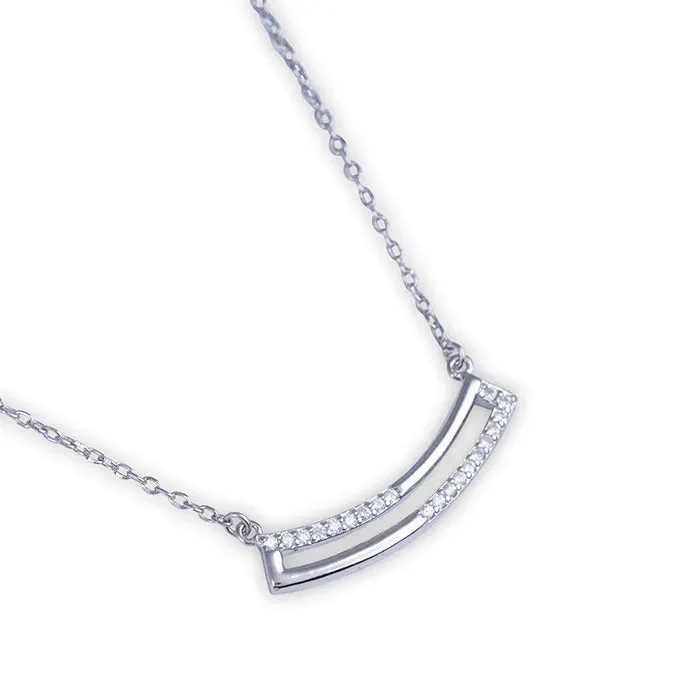 Curve Bar CZ Studded Chain Locket