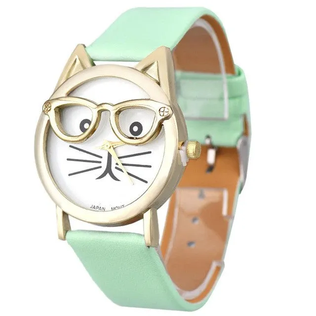 Cute Cat Leather Strap Analog Quartz Wrist Watch