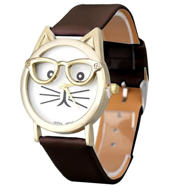 Cute Cat Leather Strap Analog Quartz Wrist Watch