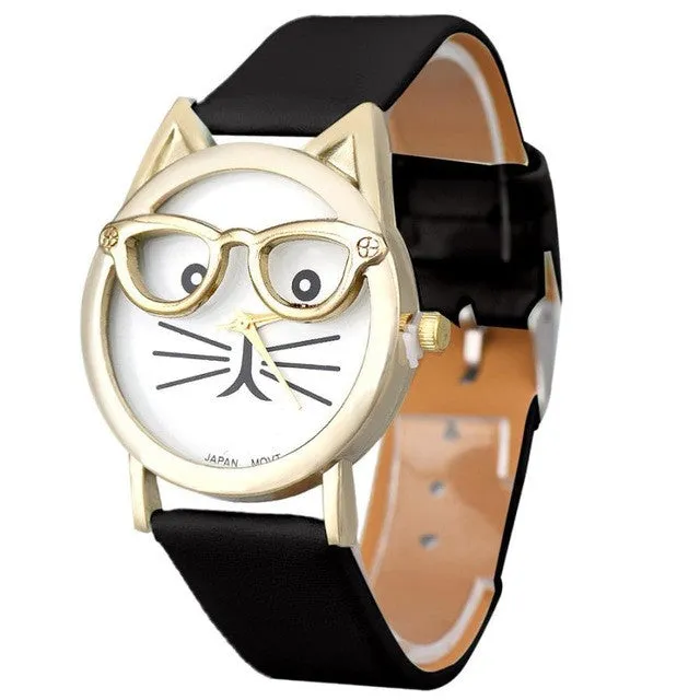 Cute Cat Leather Strap Analog Quartz Wrist Watch