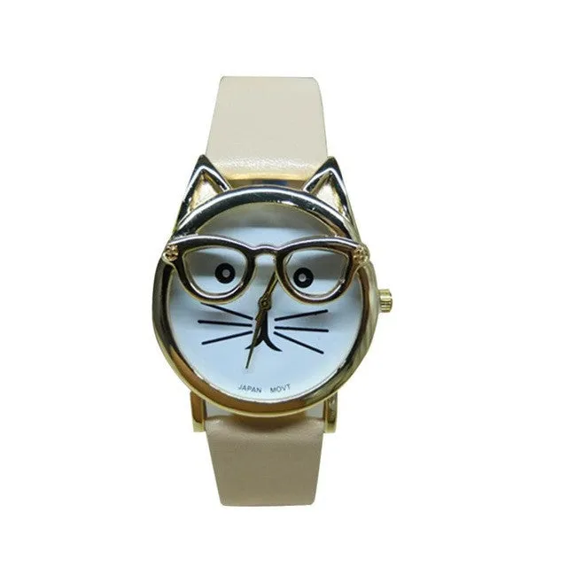 Cute Cat Leather Strap Analog Quartz Wrist Watch