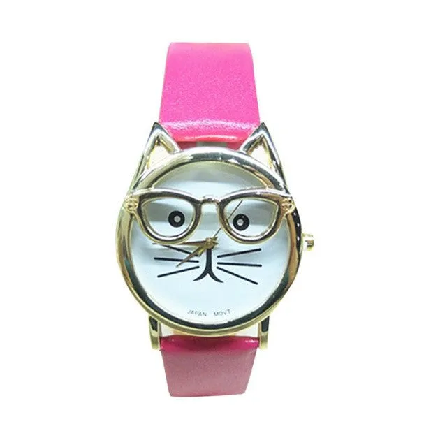 Cute Cat Leather Strap Analog Quartz Wrist Watch