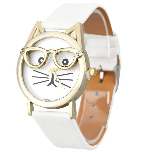 Cute Cat Leather Strap Analog Quartz Wrist Watch