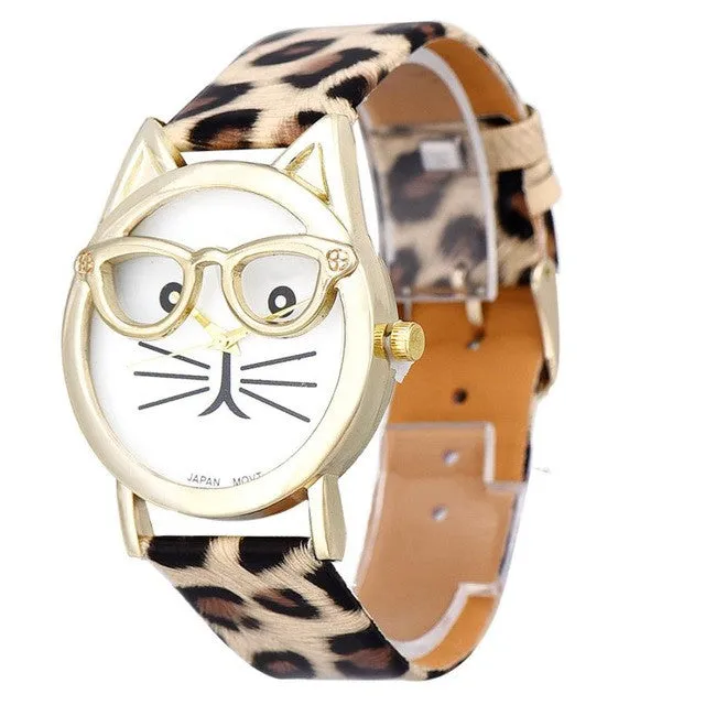 Cute Cat Leather Strap Analog Quartz Wrist Watch