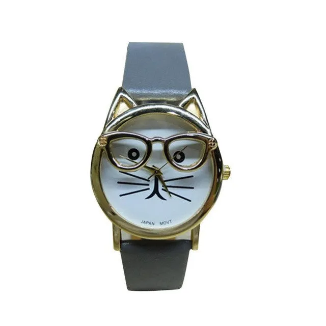 Cute Cat Leather Strap Analog Quartz Wrist Watch