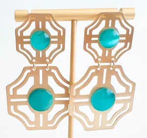 Cutout Maze Gem Earrings - Turquoise