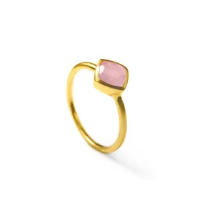 Diamond Shape Pink Chalcedony Stacking Ring • October Birthstone