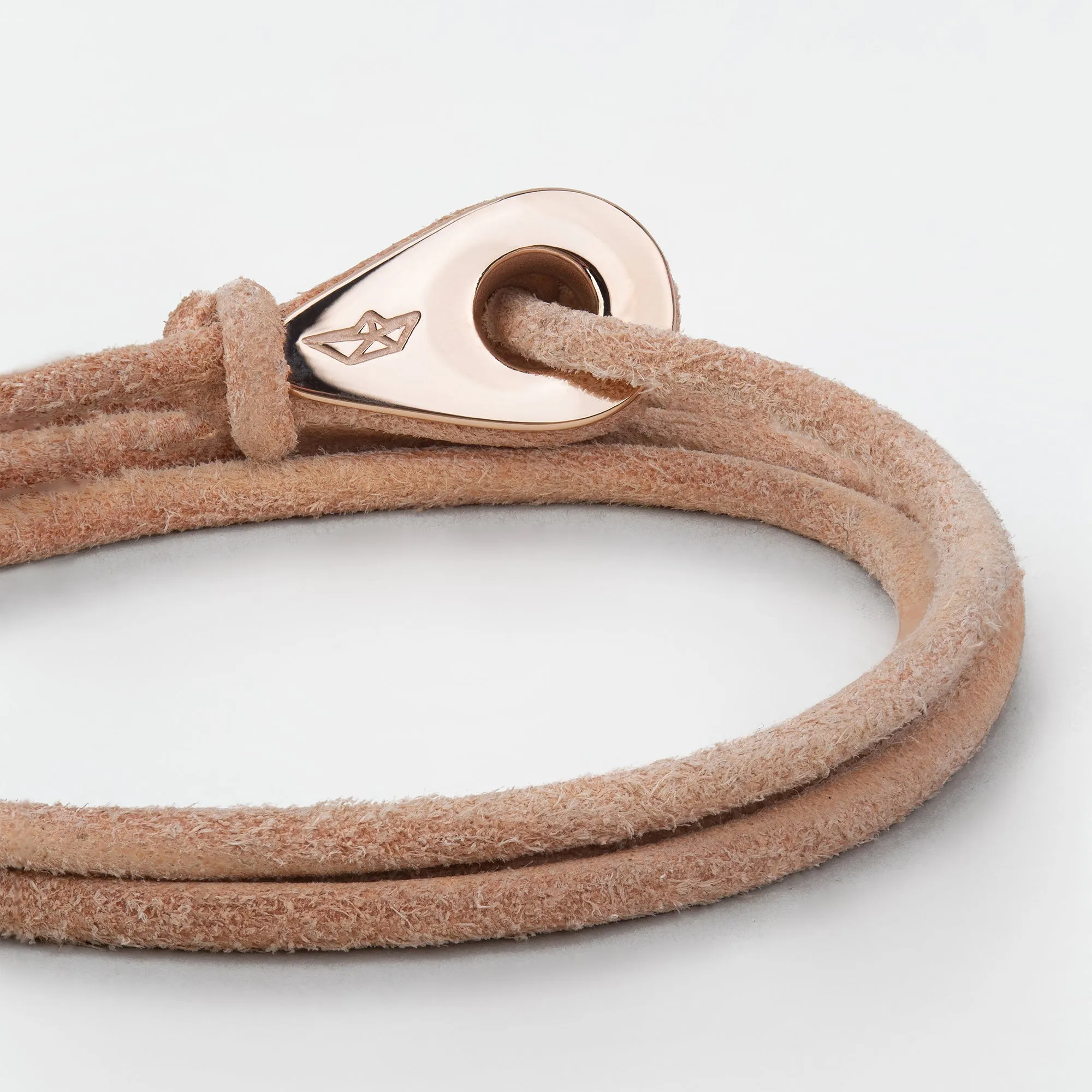 DURBAN Distressed Leather Thimble Charm Bracelets Mens Womens Wrap Wristbands Beige Rose Gold