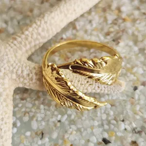 FERN LEAF RING - ADJUSTABLE WATERPROOF GOLD RING